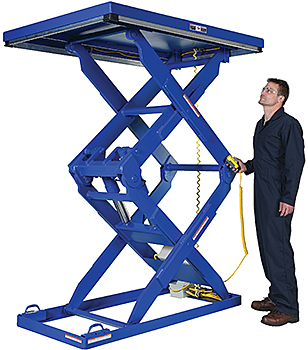 Do you have a Vestil EHLTD Double Scissor Lift Table with a 48" x 48" platform size and a 2,000 lb. capacity? Are there any special electrical requirements, or can it be plugged into a standard outlet?