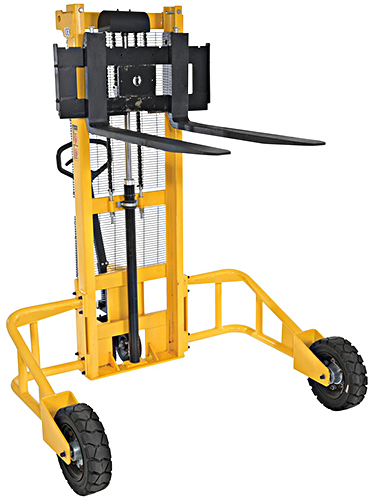 Does Vestil RT-MS-62-AF rough terrain pallet stacker move around using electricity if/when engaged or is it strictly moved manually?