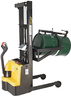 What is the dump height, measured from the ground to the bottom of the barrel, when the Vestil DRUM-LRT-DC-SCL Powered Drum Dispenser with Scale is operated at a 45-degree angle?