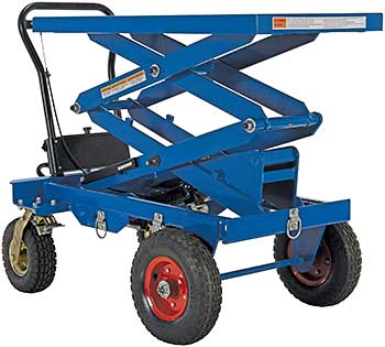 What is the overall width and length of the Vestil CART-PN-600-D Double Scissor Rough Terrain Lift Cart?