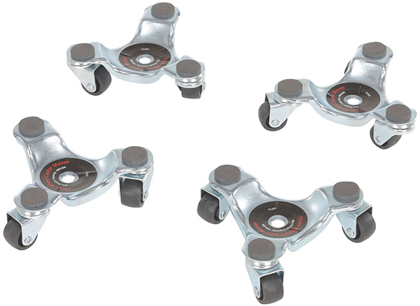 What is the overall size for the Vestil LEG-D-4PK Leg Dolly, and how quiet are the wheels?